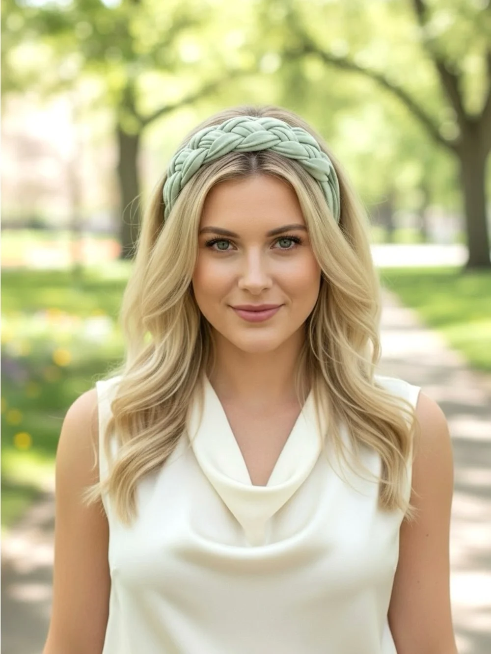 Handmade Chunky Double Sailor Knot Headband in Sage Green NWOT